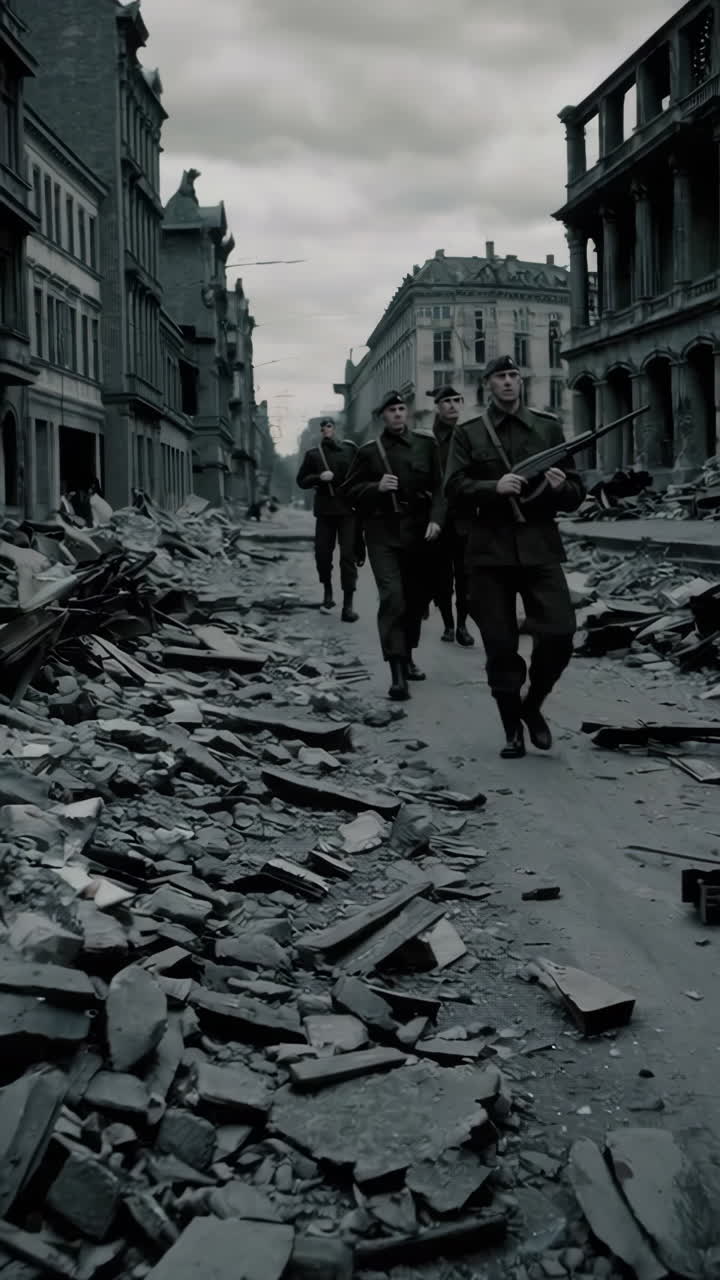 World War II Soldiers in a Destroyed City