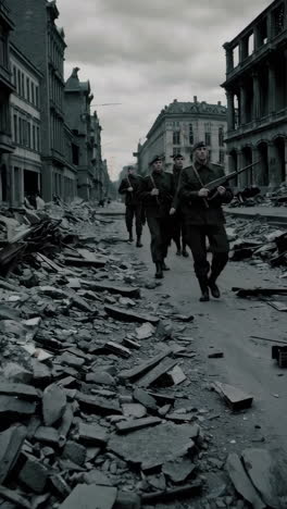world war ii soldiers in a destroyed city