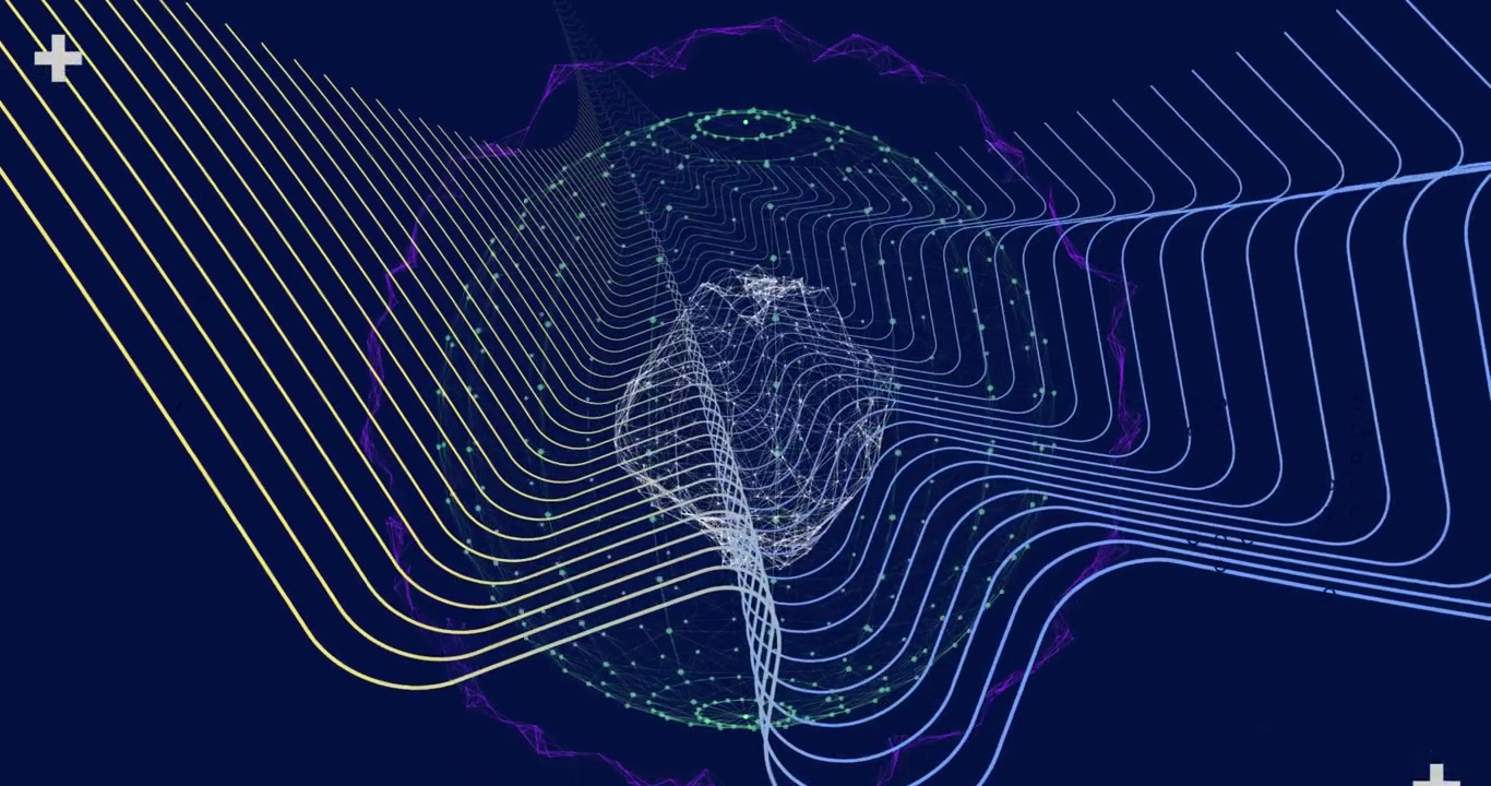 Abstract Digital Sphere with Sweeping Data Lines and Network Connections
