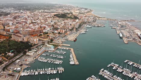 port town from drone aerial shot