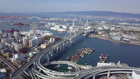 aerial view interchange highway and overpass in city of osaka city, osaka, kansai, japan