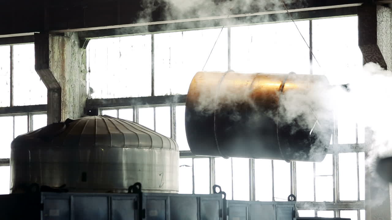 Overhead crane in factory workshop. Factory overhead crane inside factory building