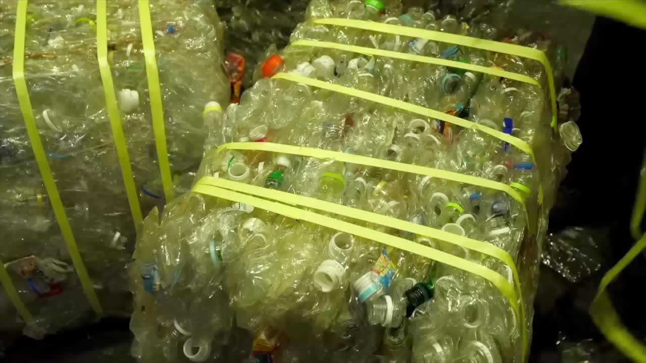 Recycling Plastic Bottles at a Recycling Plant