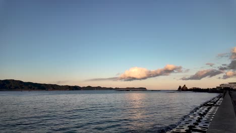 beautiful sunset over nachi bay in wakayama, japan, during the golden hour.