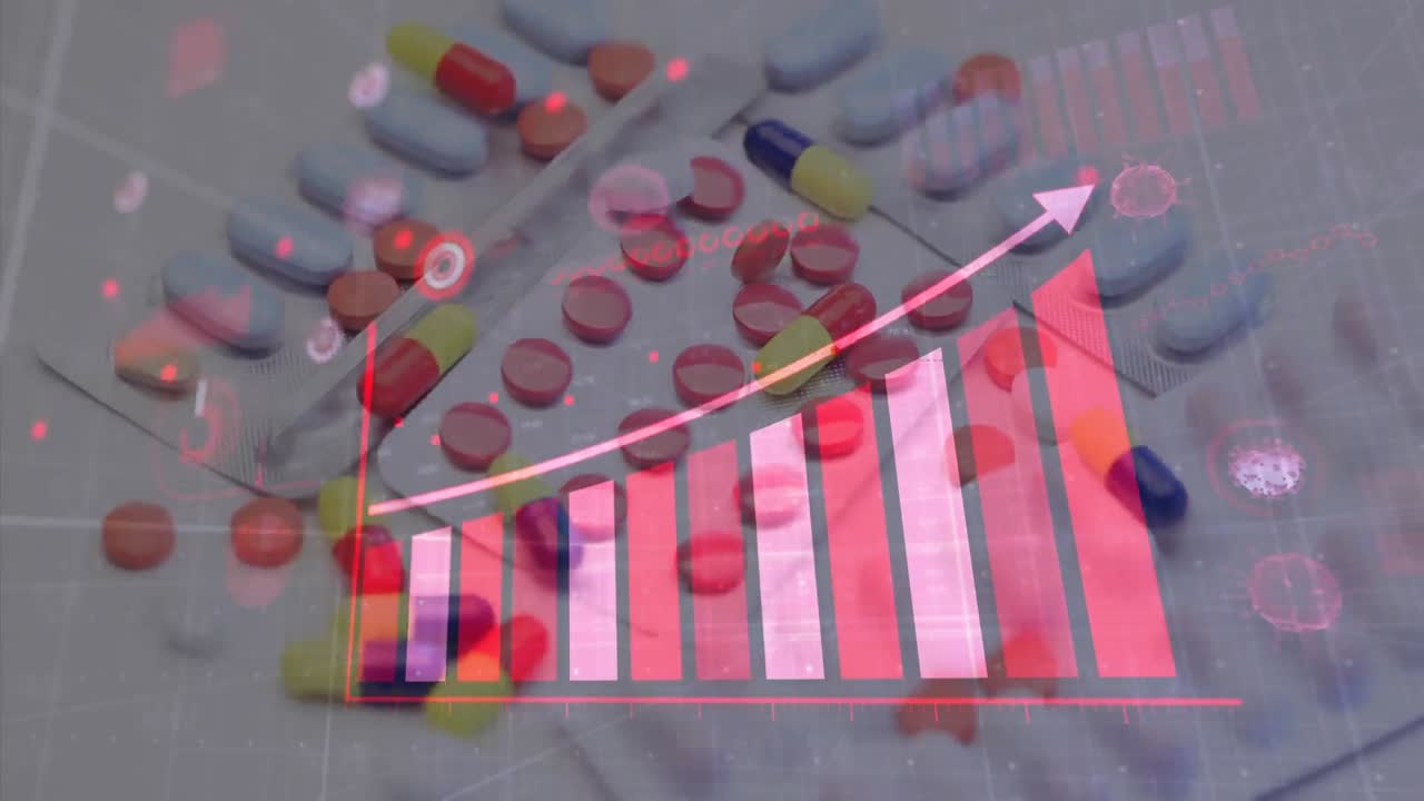 코로나바이러스 디지털 인터페이스와 의료 알약 회전