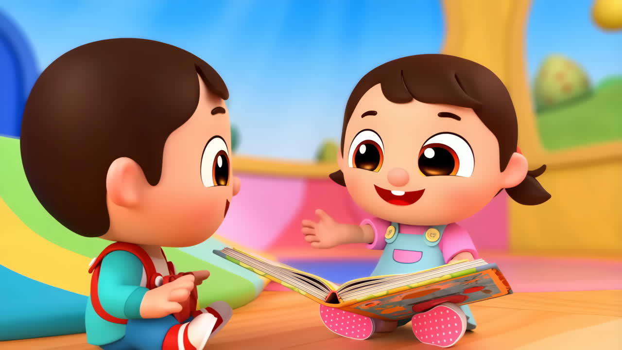 Animated Kids Reading a Story