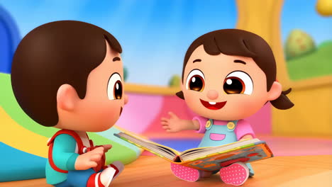 animated kids reading a story