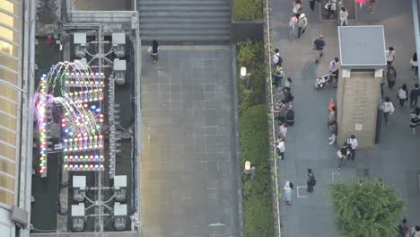 aerial view of pedestrians walking on the street
