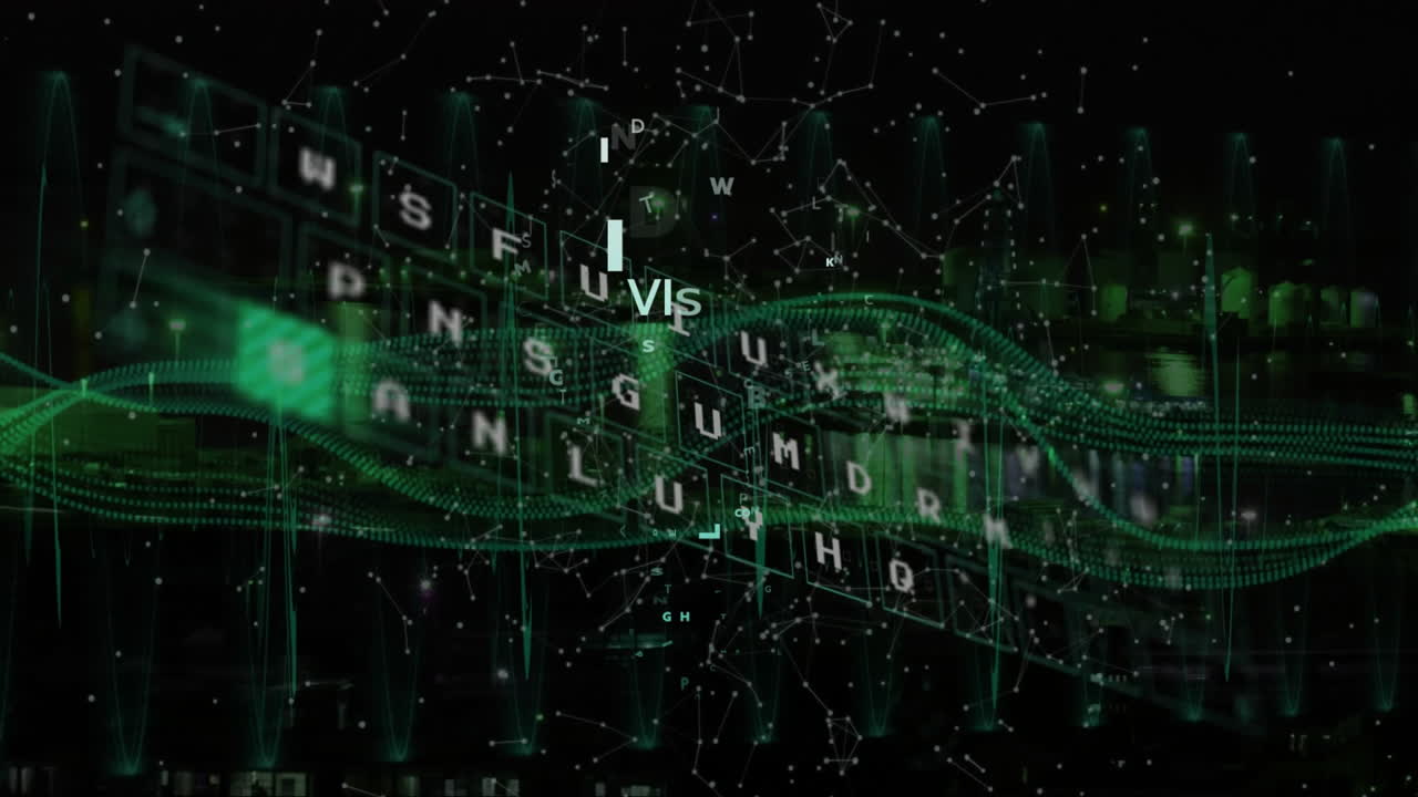 디지털 데이터 처리의 애니메이션과 검은 바탕에 아이디어 텍스트와 함께 전구