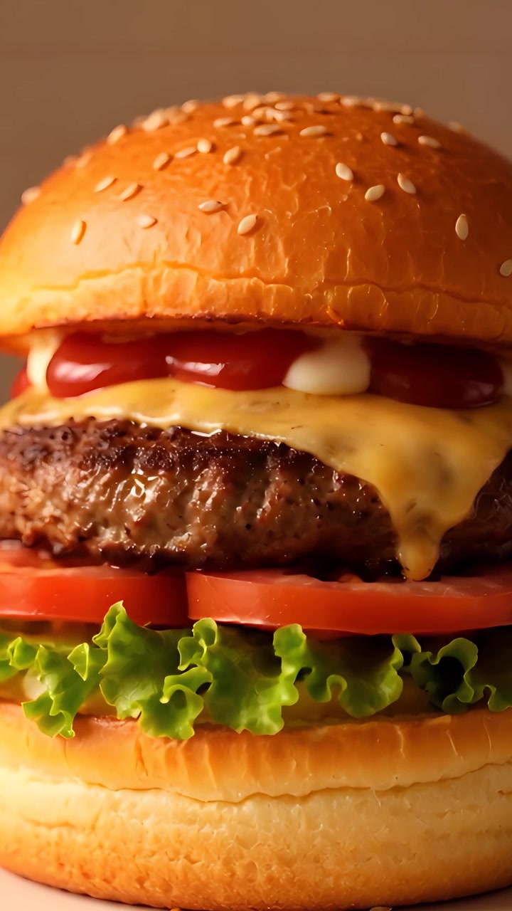 Hamburguesa Jugosa en Primer Plano con Fondo Bokeh 4K