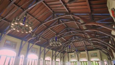vaulted wooden cathedral ceilings in a historic building