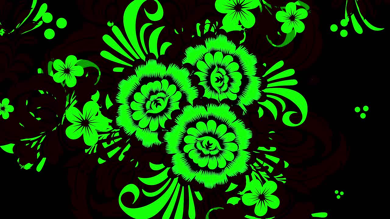 검은 바탕에 초록색 꽃 무