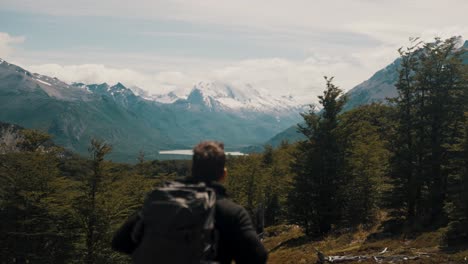 Hiking-Towards-Monte-Fitz-Roy-Near-El-Chalten-In-Patagonia,-Argentina---Wide,-Slow-Motion