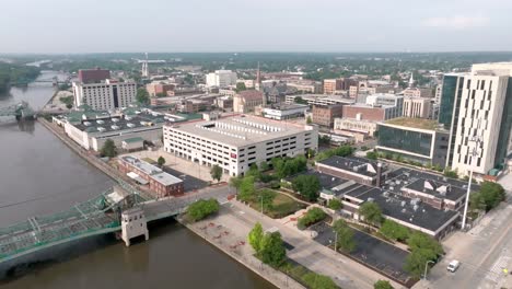 downtown joliet, illinois with drone video moving in a circle right to left