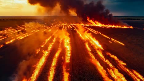 a large field of burning crops in the middle of a field