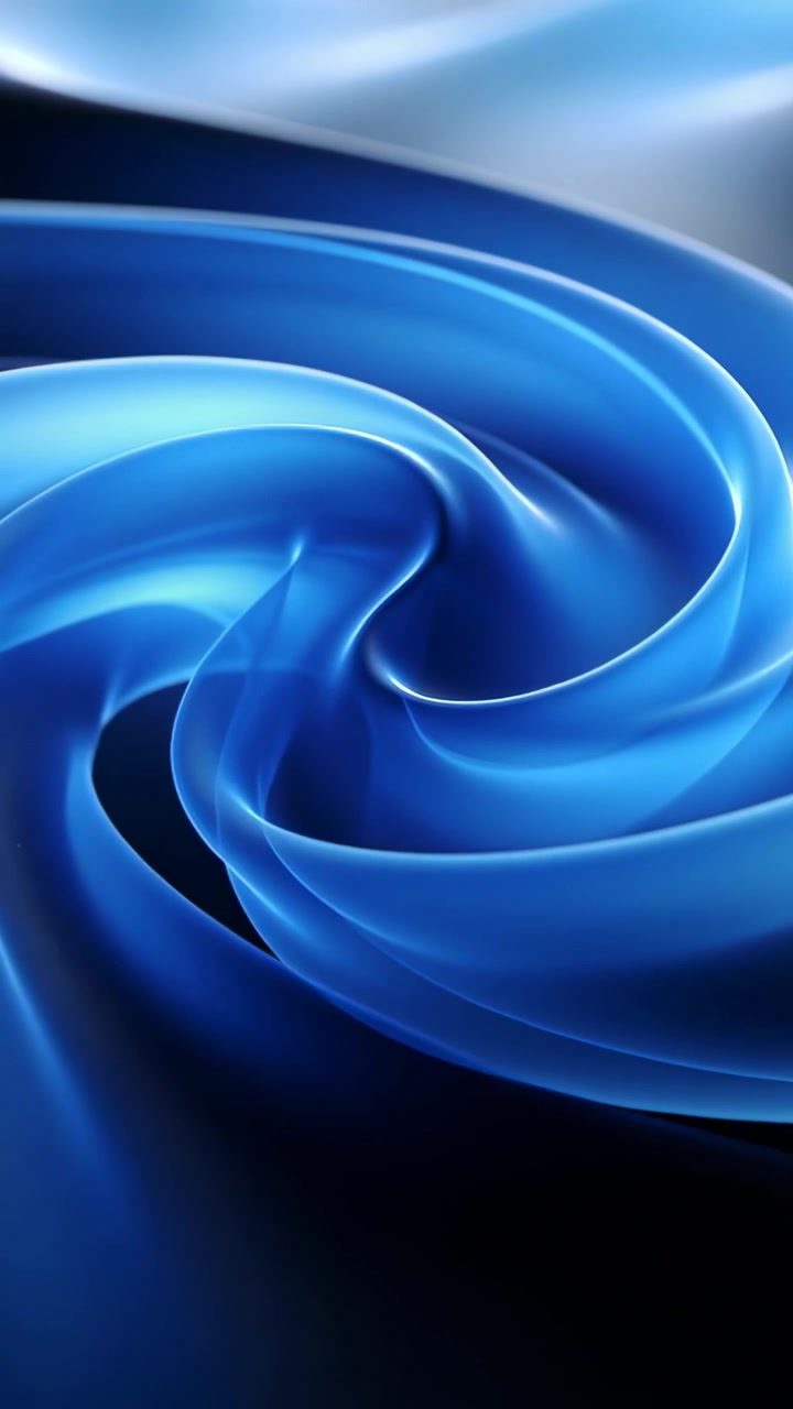 Vertical video: Starting animation moving glossy ribbon tightening into dark void on blue gradient