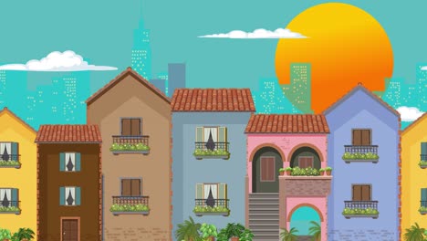 colorful mediterranean townhouses under sunny sky