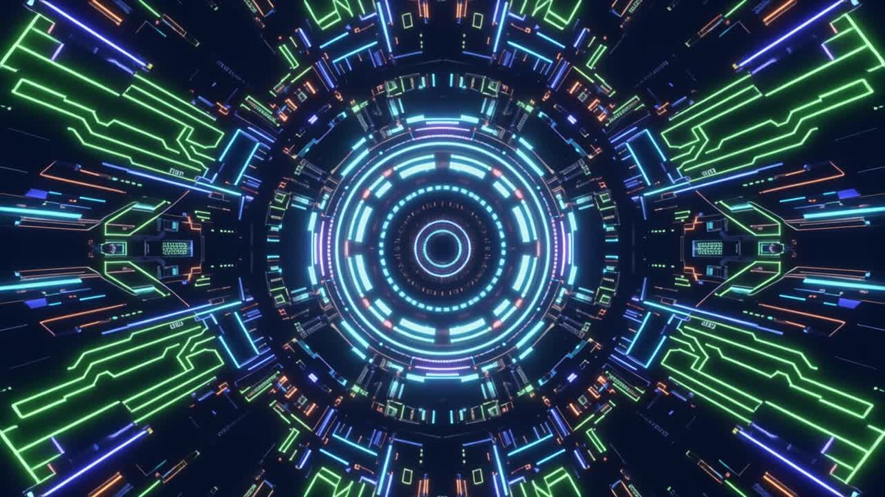 Seamless Loop of a Futuristic Digital Tunnel with Neon Lights