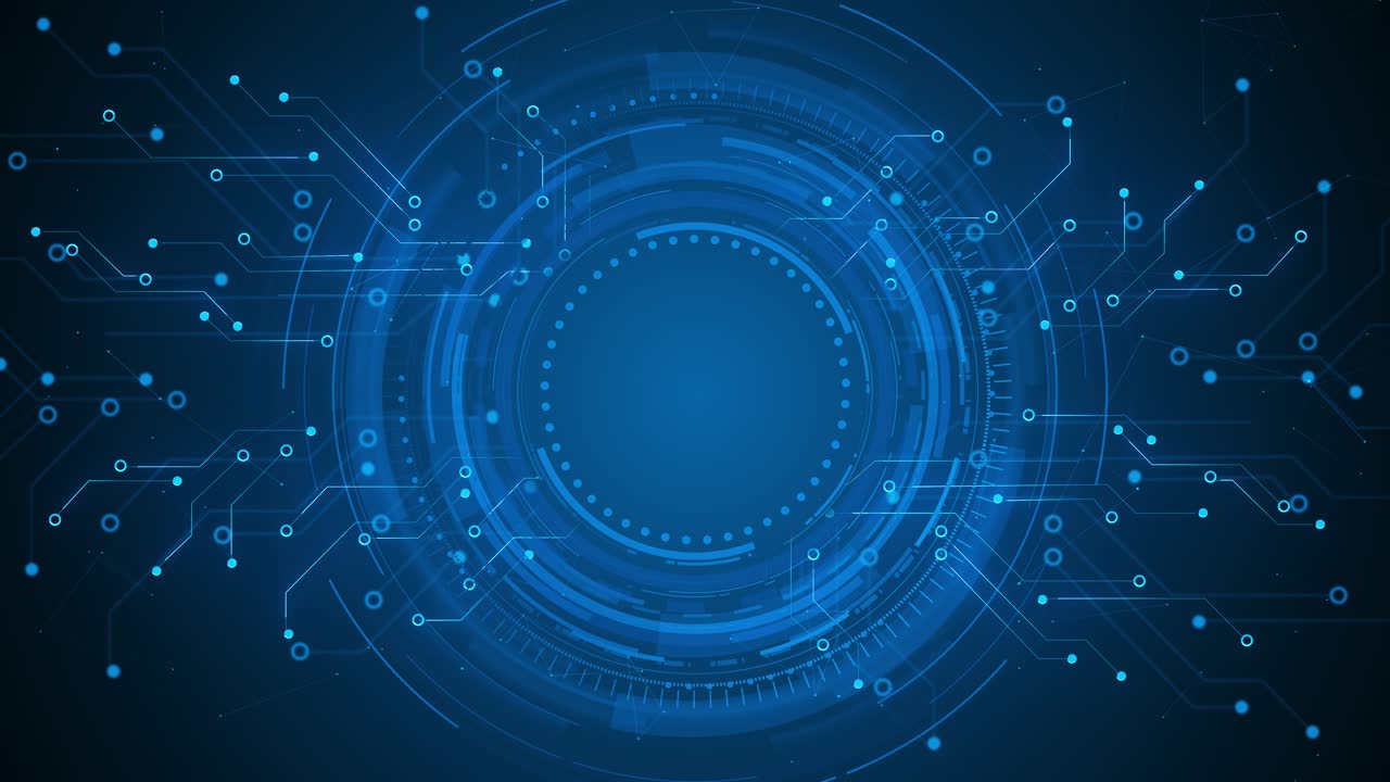 Sfondo animato con interfaccia futuristica e cerchi HUD per introduzioni video