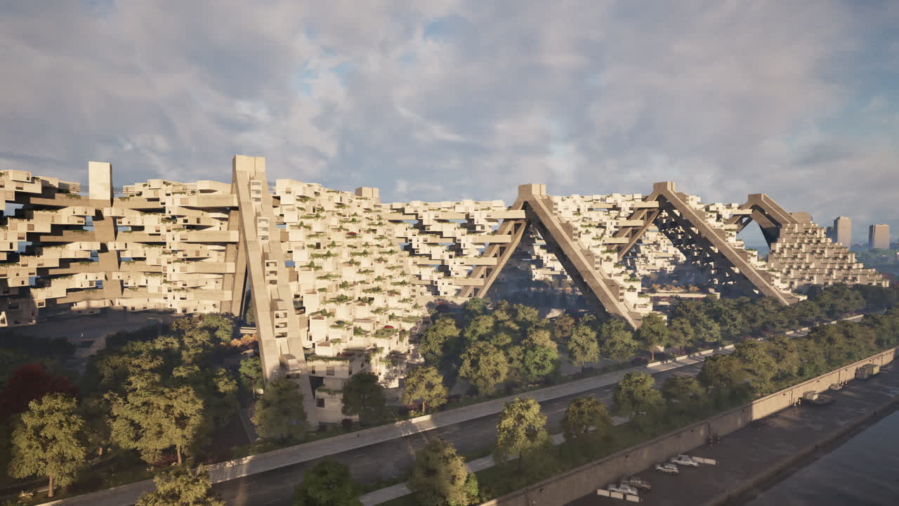 미래적 인 콘크리트 고층 건물: 건축 의 경이 로운 것