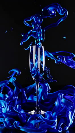 blue champagne glass with splash