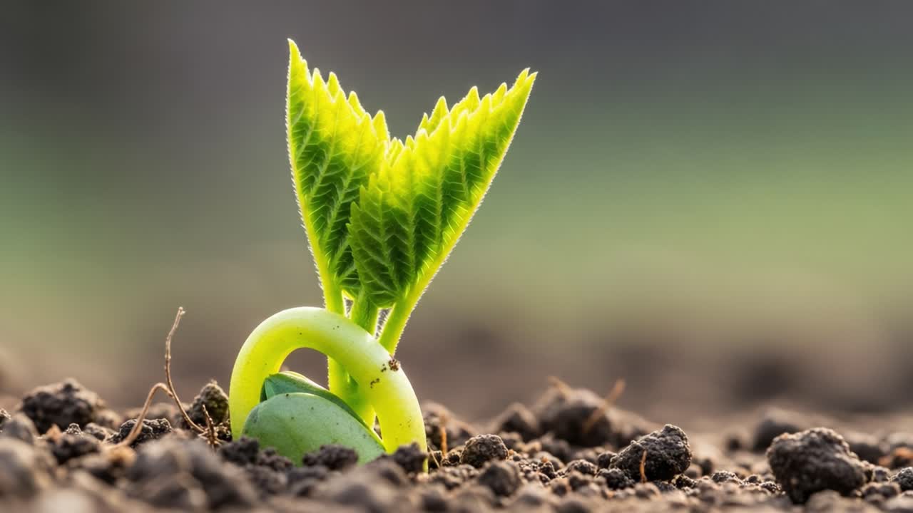 A young plant sprout emerging from the soil