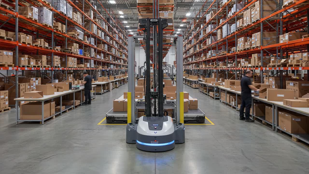 Automated Warehouse Operations: A Cutting-Edge Robotic System Streamlines Inventory Management and Order Fulfillment in a Modern Distribution Center