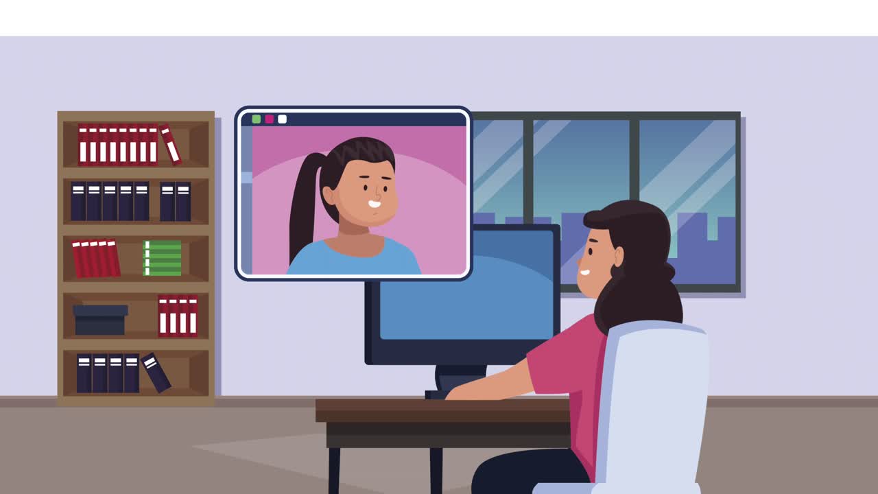 girls communicating with desktop in the office