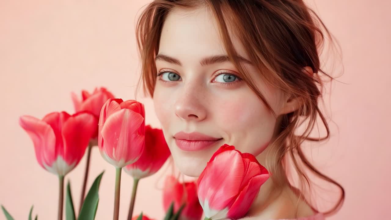 Portrait of a Young Woman with Red Tulips