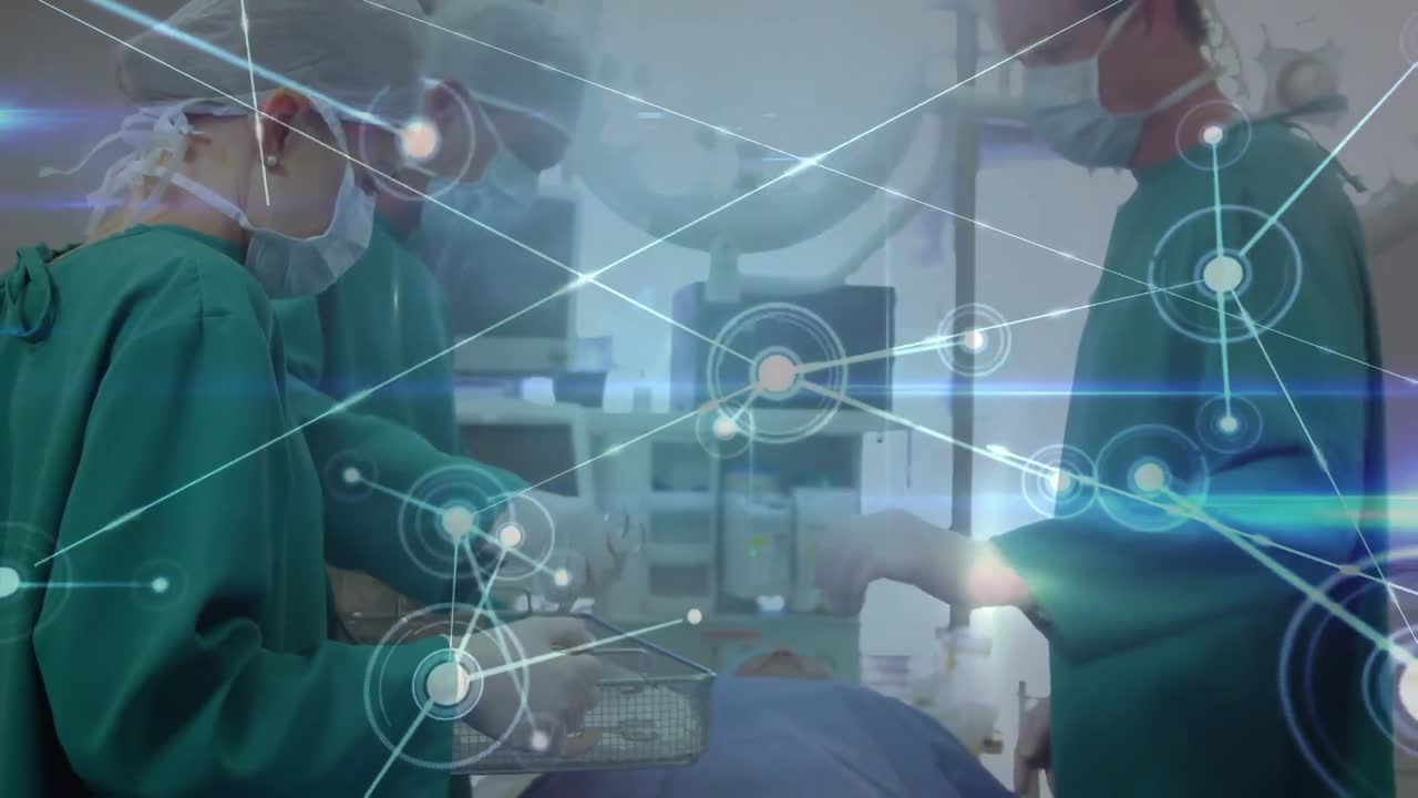 수술 중에 백인 외과의사에 대한 연결의 애니메이션