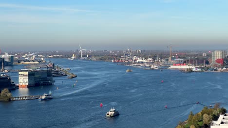 panoramic landscape port of amsterdam in netherlands with boats sailing