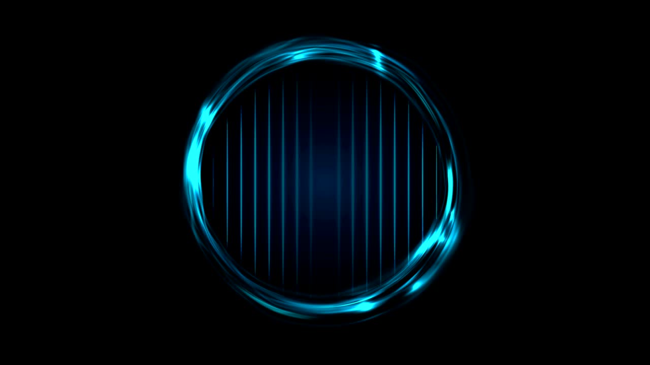 Blue glowing electric rings and neon lines video animation
