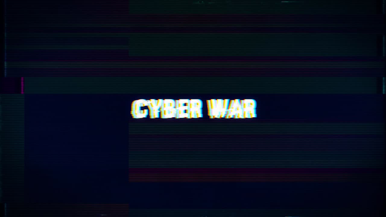 Cyber War alert warning with glitch and noise background over computer coding