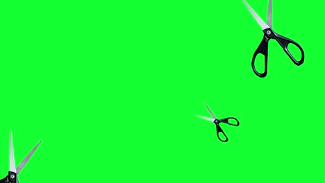 group of animated scissors elements, seamless loop on green screen chroma key