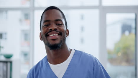 Black-man,-smile-and-face-of-surgeon-in-hospital