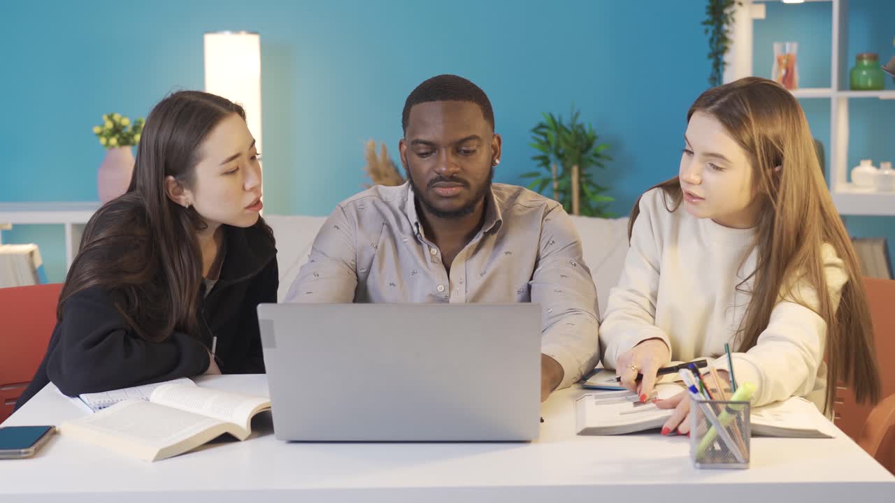 University students of different races home study, brainstorming.