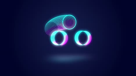animación de círculos de neón que se mueven sobre un fondo azul.