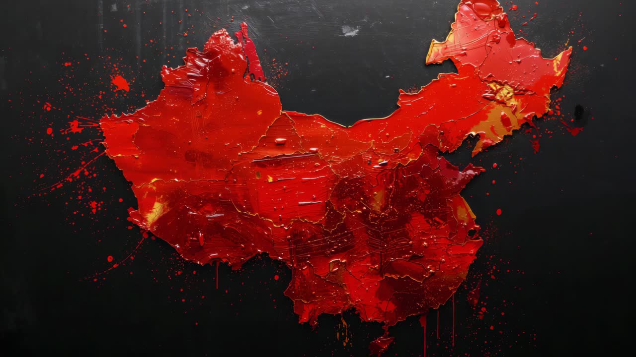 Map of China in Red Paint