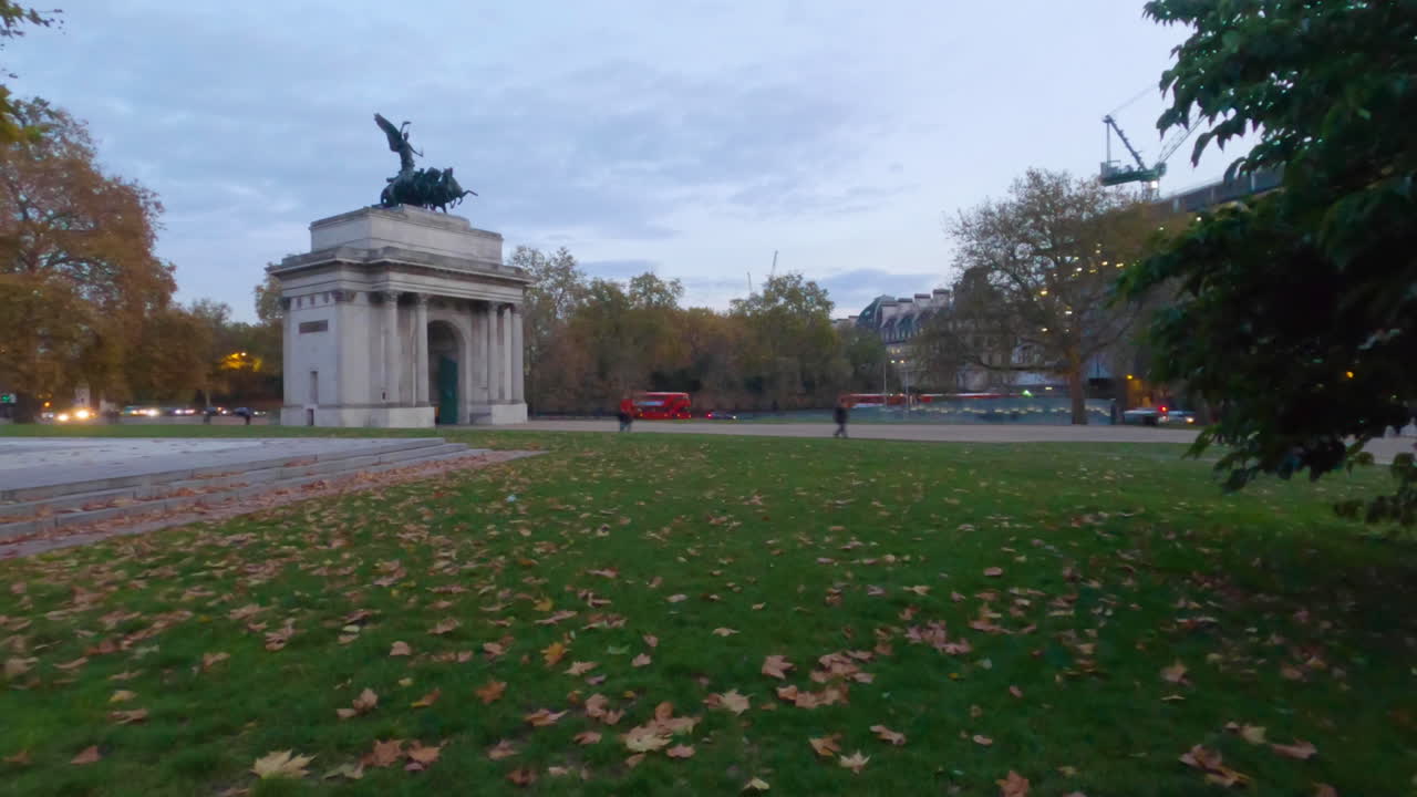 Time lapse of Wellington arc at London, United Kingdom during fall.