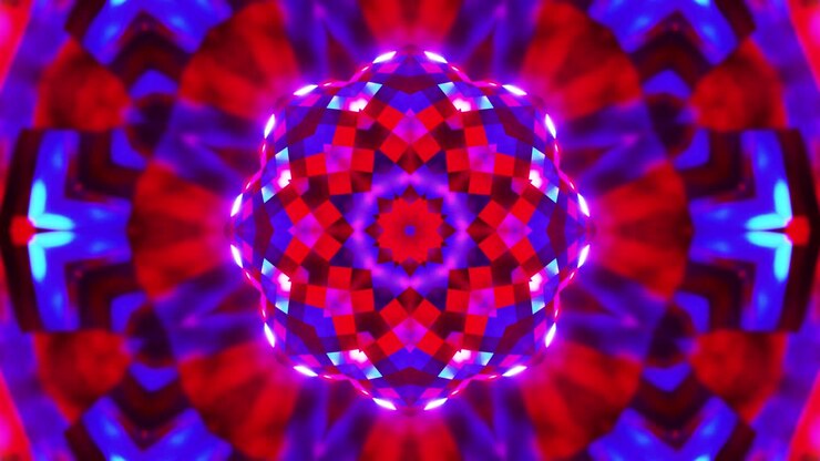 Red and purple abstract design with circular design. Kaleidoscope VJ loop