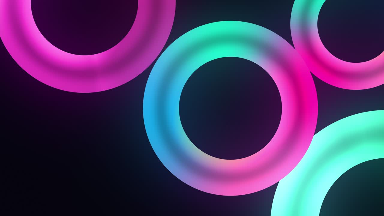 bucle interminable de luces de neón en forma de círculo en color rosa verde y azul. animación de bucle sin costura 4k 3d composición retro abstracta luz fluorescente ultravioleta de fondo de círculo de neón encendido.