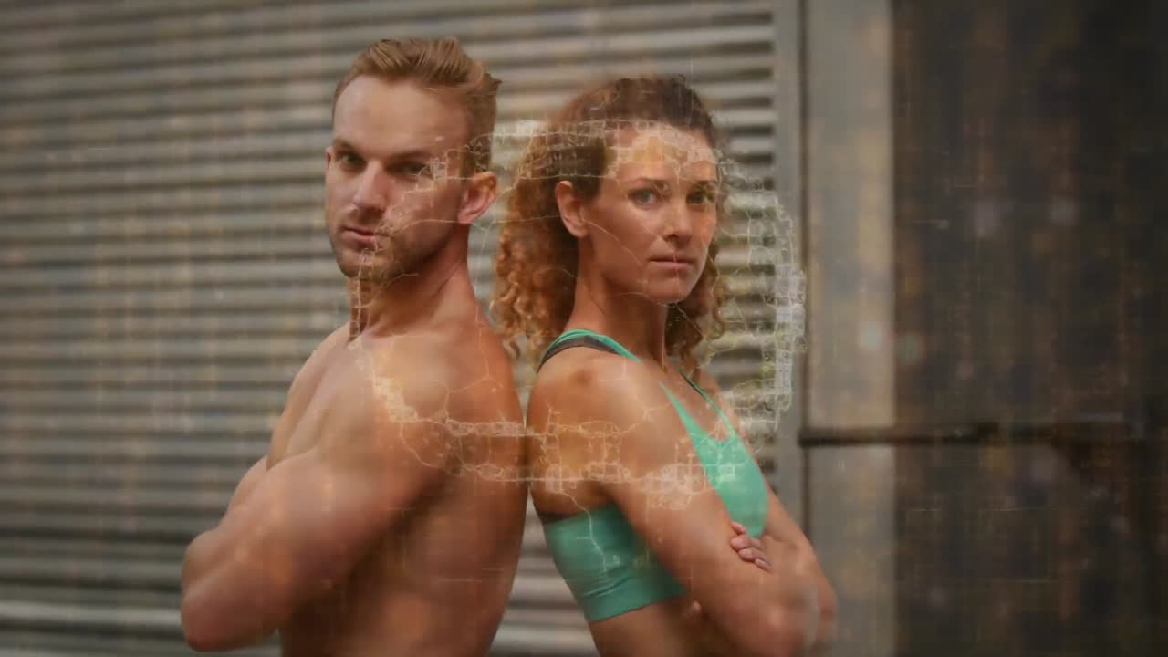 animación de la interfaz digital con el cerebro y el procesamiento de datos sobre atletas masculinos y femeninos