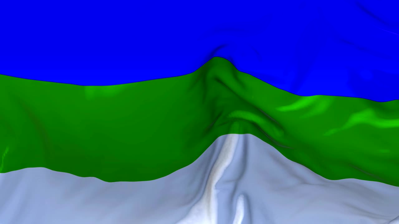 bandera komi ondeando en el viento animación en cámara lenta. 4k textura de tela realista bandera soplando suavemente en un día de viento fondo de bucle continuo sin costuras.