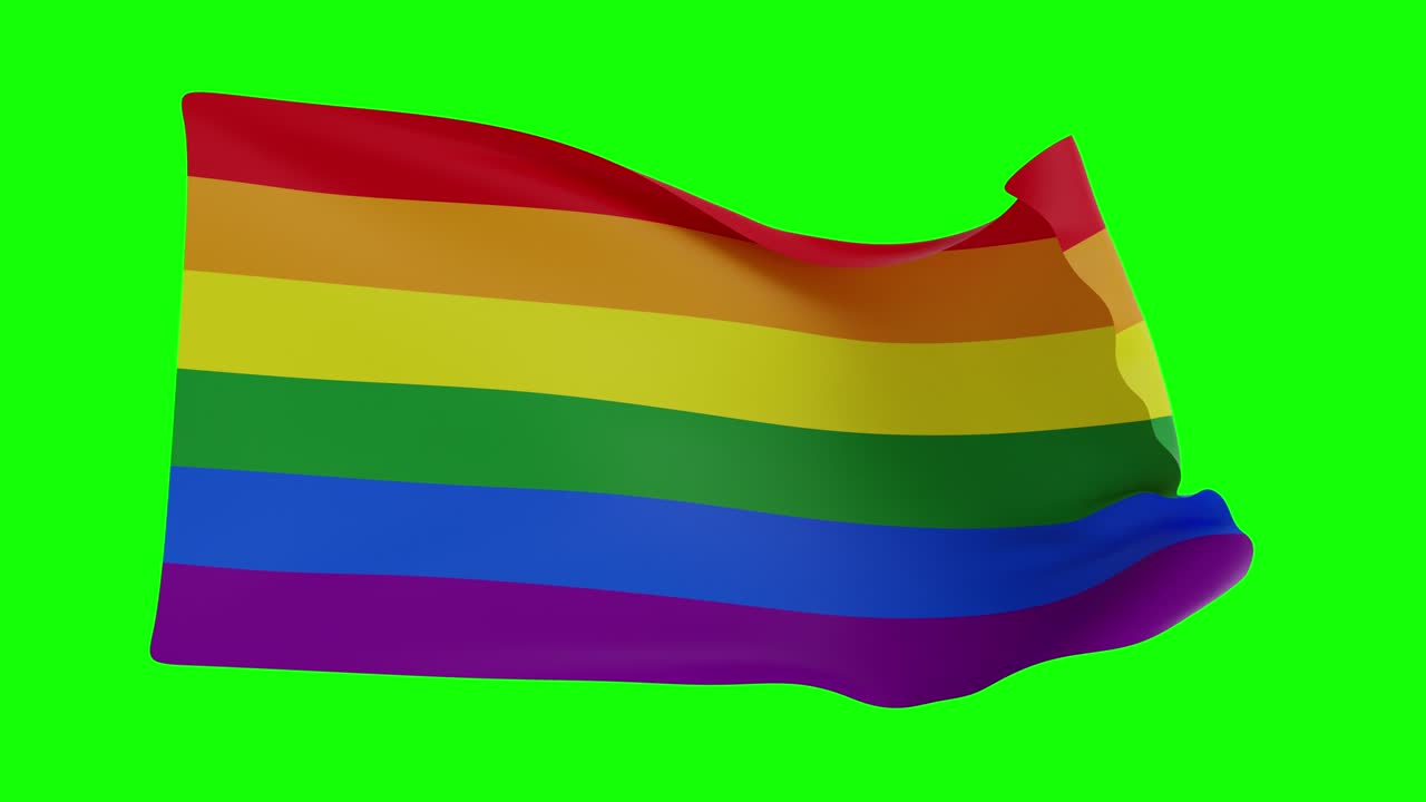 bandera del orgullo ondeando en el viento (pantalla verde + fondo negro + luma mate transparente)