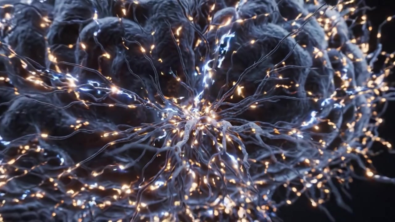 A Detailed Look at a Neural Network Representation, Highlighting the Intricate Connections and Electromagnetic Activity Within the Human Brain Structure