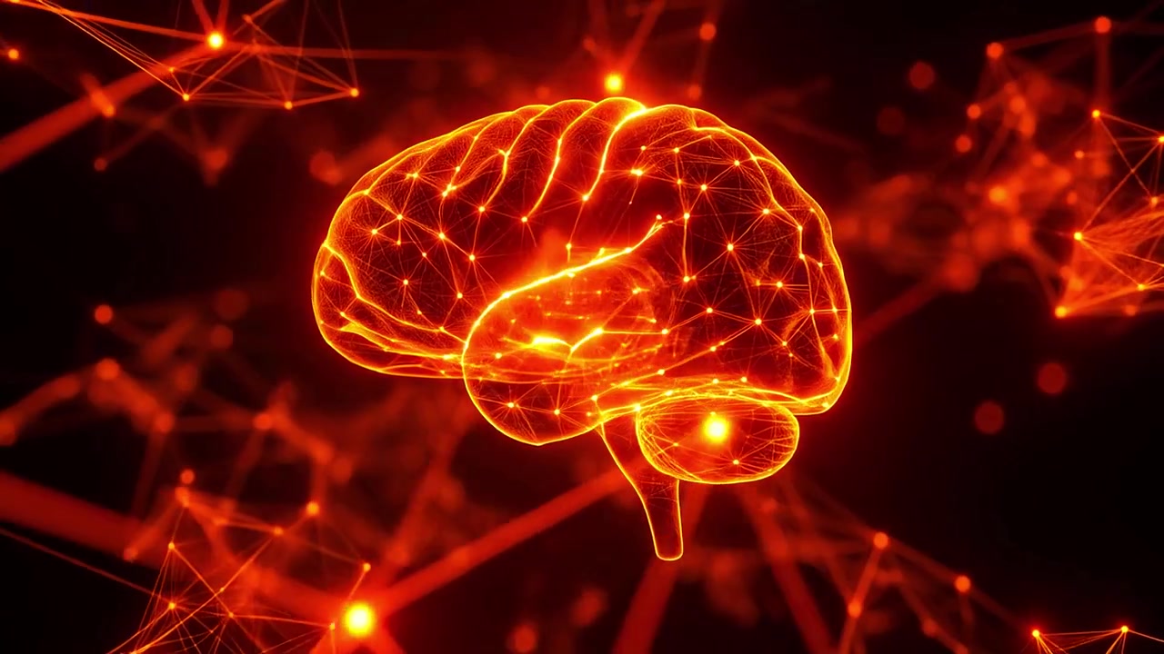 Cerebro humano conceptual con conexiones neuronales luminosas.