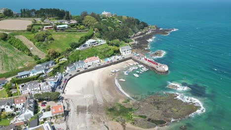 rozel, channel islands, jersey high angle establishing aerial shot