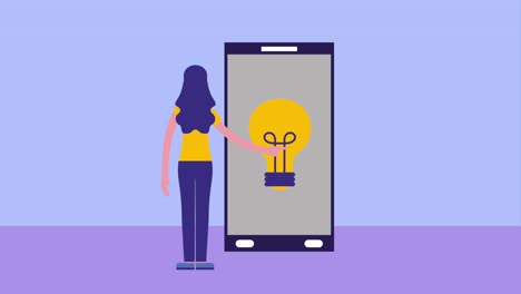 mujer visión trasera de la bombilla de teléfono inteligente idea innovación