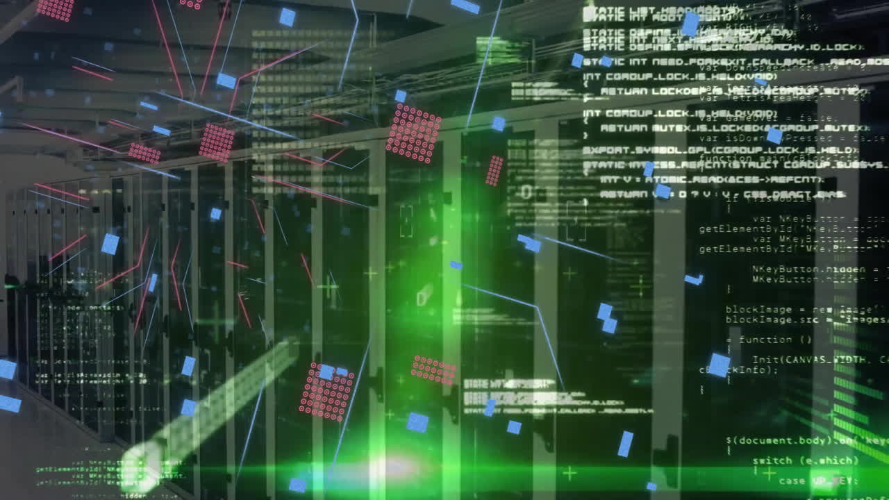 Animation of circuit board and digital data processing over computer servers