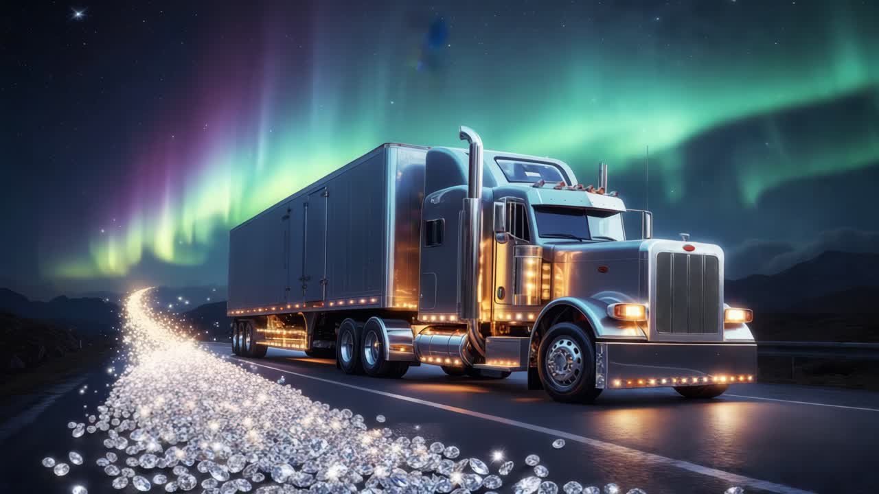 북쪽 불빛 아래의 럭셔리 다이아몬드 배달 트럭